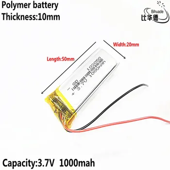 Litru enerģijas akumulators, Labas Qulity 3,7 V,1000mAH 102050 Polimēra litija jonu / Litija jonu akumulators tablet pc BANKA,GPS,mp3,mp4