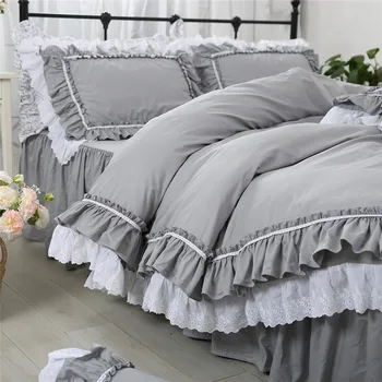 Luksusa kokvilnas gultasveļas komplekts Eiropas Amerikāņu stila gultas Karalis Savirmot mežģīņu sega sedz, svārki palagu sega vāciņu komplekts