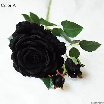 Luksusa melnā roze filiāle Samta Imitācijas Mākslīgie ziedi Valentīna dāvanu kāzu ziediem Mājas apdare rozes ziedi