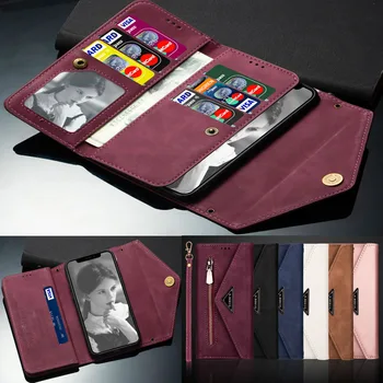 Luksusa Ādas Maks Rāvējslēdzēja Pārsegs Multi-kartes slots Maku Xiaomi Redmi 8. Piezīme/Note 8 Pro Ādas Apvalks Tālruni Somā Lietu Vāku