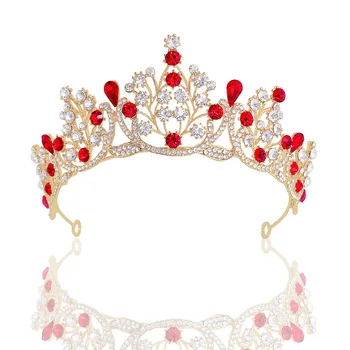 Līgavas red crystal crown Kāzas, dzimšanas dienas rhinestone rose gold crown Princess karalienes kroni matu piederumu galvassegu