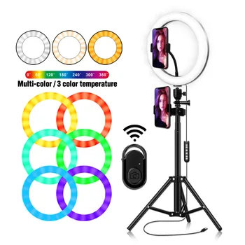 MAMEN RGB 10 collu Selfie Gredzenu gaismas led Aptumšojami 26cm Fotogrāfija Apgaismojums Video Studija Foto Ar Telefonu Youtube iPad Turētājs