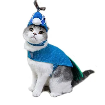 MICATALE Halloween Luksusa Zilā Pāva Pet Kostīmu Suns, Kaķis Smieklīgi Cosplay ar Klp Modes Kucēnu, Kaķu Outwear Jaka, Mētelis Drēbes