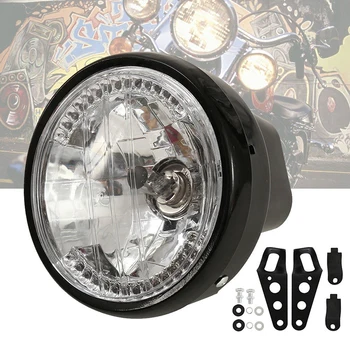 Melnā universālā 7 Collu Motocikla Lukturis H4 35W LED Galvas Lukturis 9 Vadi Pagrieziena Signāla Gaismu Mount Bracket