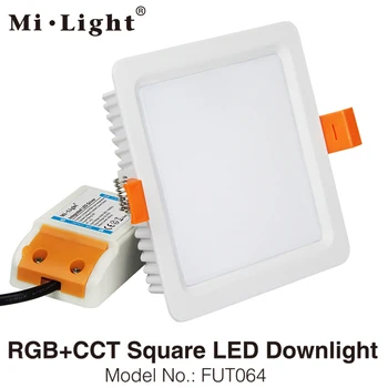 MiLight FUT064 9W RGB+PKT Square LED Downlight Reccessed Gaismas AC85-265V WiFi Saderīgu 2.4 G, 4-Zonu Bezvadu Tālvadības
