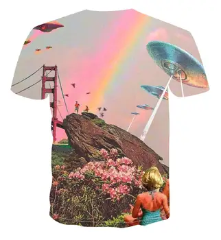 Modes 3D t-krekls vīriešu un sieviešu ielu modes īsām piedurknēm varavīksnes attēls ainavu atpūtas Top Vīriešu T-krekls