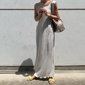 Modes Kroku Sieviešu Kleita Bez Piedurknēm Vasaras 2020. Gadam Korejiešu Stilā Lady Ilgi, Maxi Kleitas, Drēbes, Taisni Femme Vestidos Vienkārša Griezuma