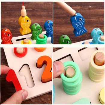 Montessori Daudzfunkcionāls Pirmsskolas Koka Skaitīšanas Ģeometriskas Formas Zvejas Spēli Sākumā Izglītības Matemātikas Mācīšanas Rotaļlietas
