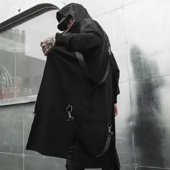 Naktsklubu, DJ, dziedātājs punk rock kapuci uzrakt mētelis lentes ilgi jaka skatuves kostīmu vīriešu vintage rāvējslēdzēju apmetnis gotikas stilā cape