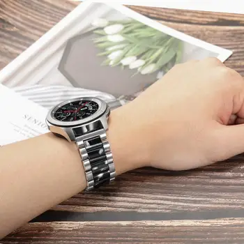 Nerūsējošā Tērauda & Sveķu Watchband Samsung Galaxy Skatīties 46mm Rīku S3 Rīkiem 2 Neo Live Quick Release Band Sudraba Melna Siksniņa
