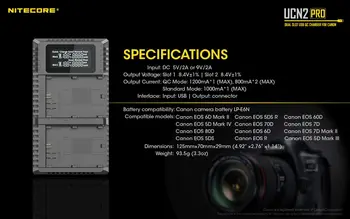 Nitecore UCN2 Pro Dual Slot USB QC LP-E6 LP-E6N Lādētāju Canon CANON DSLR EOS 60D 5D3 7D 70D 5D Mark II SLR Kameru Baterijas