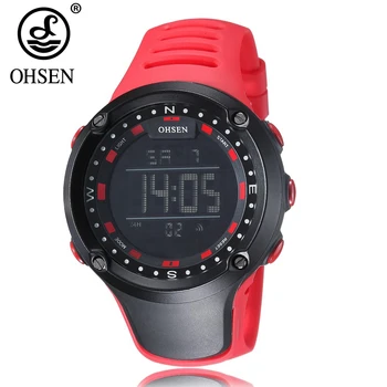 OHSEN pavisam jaunu ciparu LED modes rokas pulkstenis vīriešu vīriešu dāvanas gumijas siksniņa sarkanā modes digitālo āra sporta militāro pulksteņi