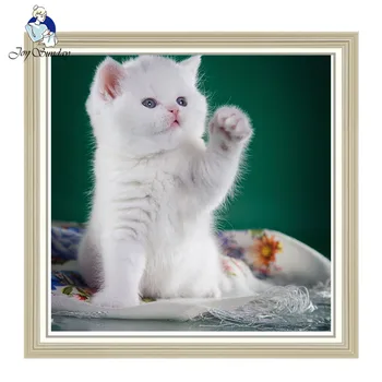 PRIEKS SVĒTDIENA 3D, 5D Balts Kaķis Dimanta Krāsošana Cross Stitch Modelis Mozaīkas Uzlīme Kristāla DIY Zīmēšanas Amatu Mājas Sienas Decoration7