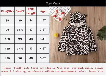 PUDCOCO Jaundzimušajiem Bērniem, Baby Meitene Zēnu Drēbes ar garām Piedurknēm Leopards Drukāt Topi Hoodies Džemperi Krekli Apģērbs 1-6T