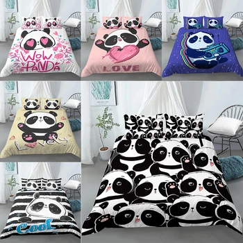 Panda Gultas Komplekts Balta, Melna Sega Sedz Karikatūra Pandas Zvaigznes Iespiesti Dizaina Zēni Meitenes Dzīvnieku Gultas Piederumi Komplekti, Sega Sedz Komplekts
