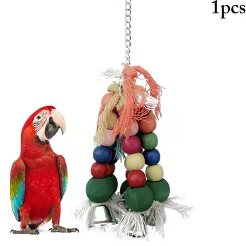 Papagailis Kokvilnas Virves Rotaļlieta, Bite Izturīgs Koka Putnu Košļāt Rotaļlietas Parakeet Karājas Rotaļlieta Ar Bell Pet Zobu Tīrīšana Rotaļlietas Putnu Piederumi