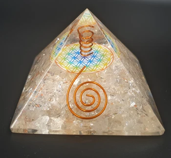 Piramīdas Orgonita kvarca Gadījumā, Balts 7x7cm Feng Shui pārveido pozitīvās negatīvās enerģijas kristāli terapija