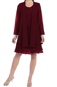 Plus Lieluma Elegants Šifons 2020. Gadam Māte Līgava kleita 2 gabali ar Jaka Apģērbs ar garām piedurknēm kāzu Purpura Rozā