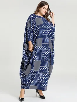Polka dot iespiesti plats piedurknēm kleita ar garām piedurknēm abaya plus lieluma kaftan ramadāna drēbes āfrikas dashiki marokas kleita VKDR2088