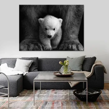 Polārlāči baltās un melnās kanvas glezna core dzīvnieku plakātu, viesistaba, guļamistaba, bērnu istaba, mēbeles, apdares krāsošana