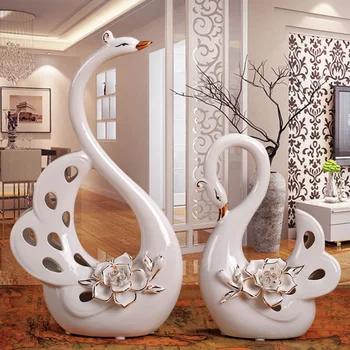 Pāris Balts Gulbis Mīļotājiem Mājas Dekoru Keramikas Amatniecība Porcelāna Dzīvnieku Figūriņas Kāzu Dekorēšana Mīļotājiem Dāvanu W3075