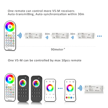 RGBCCT LED Kontrolieris 12V 24V 5CH RGB KMT RGBW RGBWW LED Strip Gaismas Kontrolieris Smart Wifi RF Wireless Touch Tālvadības pults V5-M