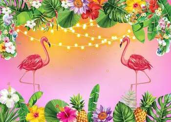 Rozā Flamingo Dzimšanas dienas Fons Vasaras Tropu Havaju Ziedu Fotogrāfijas Fons Flamingle