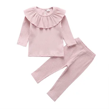Rudens Toddler Baby Girl Apģērbu, Trikotāžas Savirmot Topi, T-Krekls, Zeķes Bikses Apģērbs, pidžamas