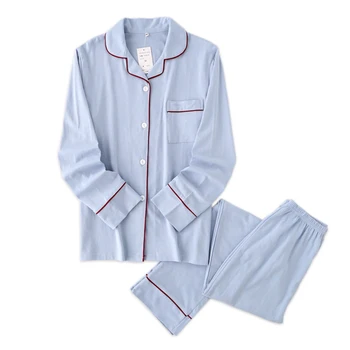 Rudens jaunās Tīru krāsu kokvilnas pidžamas komplekti sievietēm pāris mīļotājiem pyjama ziemas ilgtermiņa piedurknēm sleepwear vīrieši un sievietes pidžamas