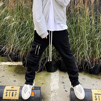 Rudenī un Ziemā Silts Joggers Treniņbikses Harajuku Kabatas Kravas Joggers Mens Streetwear Hip Hop Plus Samta Bikses Baggy
