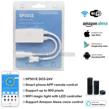 SP501E Alexa, Google Home Smart Home Pikseļu LED WiFi SPI Kontrolieris Balss Kontroles, lai WS2812 WS2813 SK6812 Pikseļu Sloksnes DC5-24V