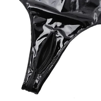 Sexy Sievietes PVC Lateksa catsuit Mākslīgās Ādas Apakšveļas Karstā PU Bodysuits Erotiska Leotard Kostīmu Pavada Kakla Acs Fishnet Krūtis Rāvējslēdzēju