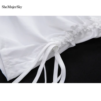 SheMujerSky Rudens Balts Krekls, Kleita Sievietēm Ar Garām Piedurknēm Slim Mežģīnes Up Īsu Kleitu 2019 Elegants Bodycon Kleitas