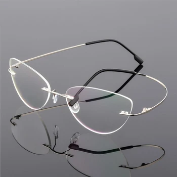 Sieviete bez apmales Titāna sakausējuma Brilles Rāmis, Sieviešu Ultravieglajiem Kaķu Acu Brilles Rāmji, Recepšu vecuma tālredzība Tuvredzība Optiskās