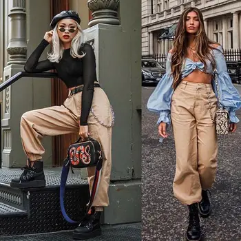 Sievietes Augstu Vidukļa Modes elsas Elegants Hip hop Vogue Elsas Dāmas pantalon femme harajuku Bikses streetwear dames kleding