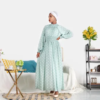 Sievietēm Musulmaņu Polka Dot Maxi Kleita Ar Garām Piedurknēm Tuvajos Austrumos Eid Ramadāna Islāma Apģērba Gadījuma Brīvdienu 2020. Gadam, Modes Sping Vasaras