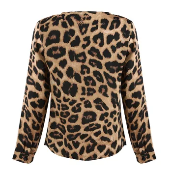 Sieviešu Leopards Drukāt V-veida kakla Sexy Blūze Rudenī garām Piedurknēm Leopard Raksts Blūze Modes Dāmas Lielajam Mīksti Džemperi, Topi Krekls