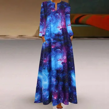Sieviešu Modes Drukāt Kleitas ar garām Piedurknēm, Augsta Vidukļa Sieviete Kleita ar V-veida kakla Jaunajā 2020. gada Rudens Puse, Maxi Kleitas, Sieviešu