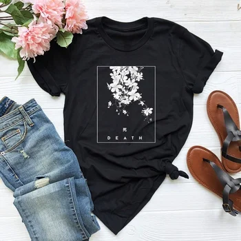 Starqueen-JBH Japāņu Stila Ziedu Drukāt Gothic T-Krekls Sieviešu Grunge Estētisko Pastelis Goth T-krekli Nervozs Modes Kokvilnas t-veida