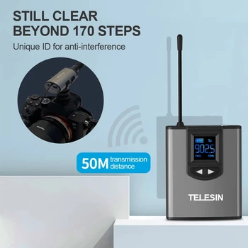 TELESIN UHF Bezvadu Mikrofons Ar Bodypack 50M Raidītājs Mini Atloks, Galvu Rokas Mic Portatīvo Uztvērēju Kamera un Telefons