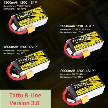 Tattu R-Line Versija 3.0 V3 1300/1550/1800/2000mAh 120.C 4S 14.8 V Lipo Akumulatoru ar XT60 Spraudnis FPV Sacīkšu Dūkoņa RC Quadcopter