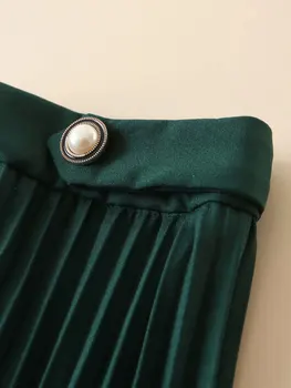 Toppies vasaras zaļā kroku svārki pērles pogu dāmas augsta vidukļa svārki eleganti streetwear 2020. gadam, modes