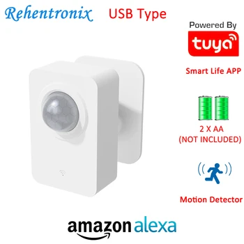 Tuya Smart Life 2 x AA Baterijas ( NAV IEKĻAUTAS) Powered Alexa PIR Kustības Sensoru Detektors ar USB Portu