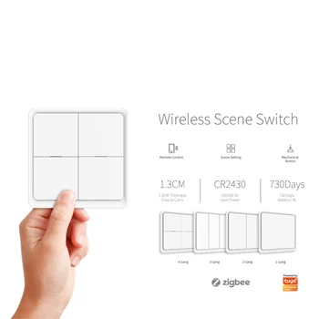 Tuya Smart ZigBee Bezvadu Bezmaksas Uzlīmi, 4-ceļu Panelis Skatuves Pogu Sienas Touch Sensora Slēdzis, Gaismas Slēdzis Smart Home Aksesuāri