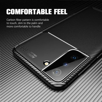 Tālrunis Case for Samsung Galaxy S21 Plus 5G uz Lietu par Sumsung S21 5G Ultra Segtu Oglekļa Šķiedras Tekstūras Silikona Vāciņu Atpakaļ