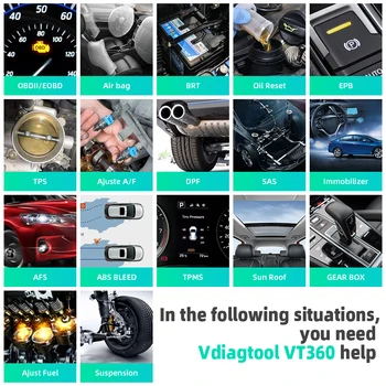 VDIAGTOOL OBD2 Auto Skeneris VT360/VT600/VT300 ABS SAS EPB DPF Labāk NT650 PK CRP129E Atbalstīt Visas Sistēmas, Auto Diagnostikas Rīks