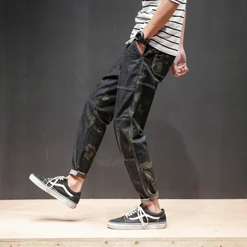 Vintage Vīriešu Bikses Harēma Maskēties Japāņu Streetwear Kravas Bikses Hip Hop Kabatas, Elastīga Vidukļa Bikses Vīriešu Bikses Raibs