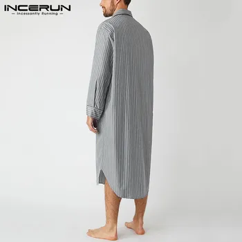 Vīrieši Svītrainas Drēbes ar garām Piedurknēm Atpūtas Atloks Naktskrekls Modes Ērti Homewear Pogas, Vīriešu Peldmētelis Sleepwear S-5XL INCERUN