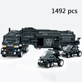 WOMA SWAT pilsētas policijas kravas auto helikopteru laivu, motociklu cop modelis militārā bruņu transportlīdzeklis, celtniecības bloki, celtniecības rotaļlietas
