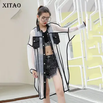 XITAO Acs Sievietēm ar garām Piedurknēm Krekli Plus Lieluma Plāna Blūze korejas Apģērbs Garš Savārstījums Streetwear Jūra Jaunu 2019 KZH1029